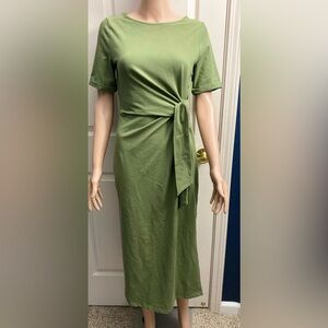 Chic Olive Midi Dress with Side Tie